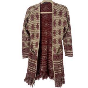 MaxSport Small Knit Fringe Bottom Open Front Boho Style Duster Cardigan